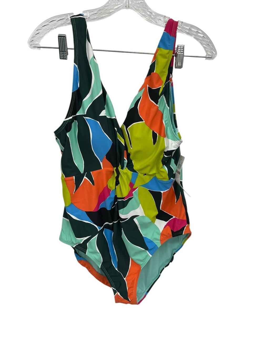NWT Anne Cole Swimsuit Polynesian Palm Plunge Twist One Piece Size 12